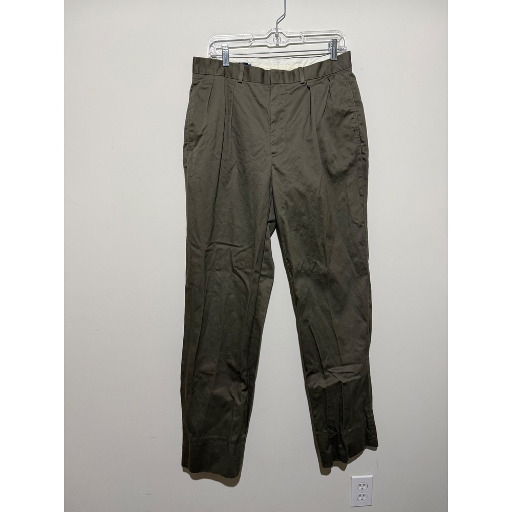 Polo Ralph Lauren Mens 32 Pleated Chino Trousers Olive Brown Cotton Twill Pants